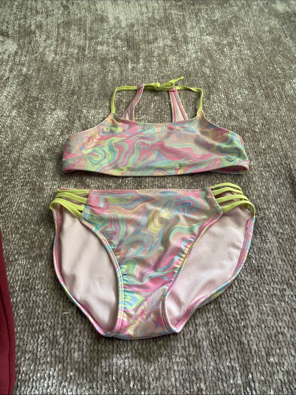 Girls' Multicolor Swirl Two-Piece Swim Set - Pink & Lime